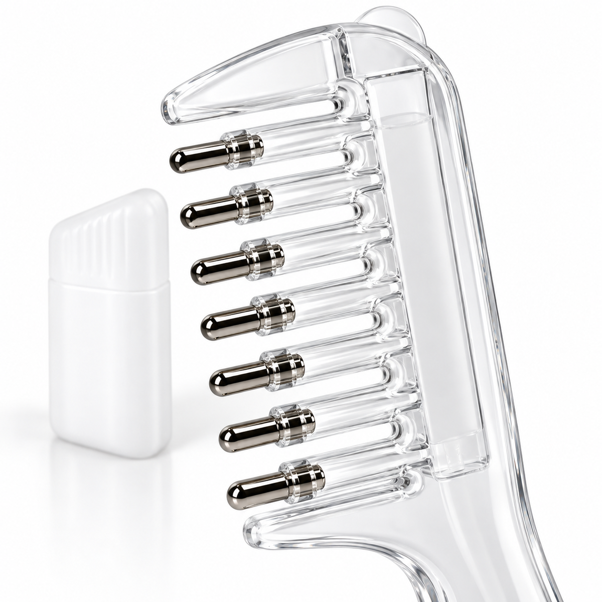 Close-up of ScalpFlow seven metal roller applicator tips