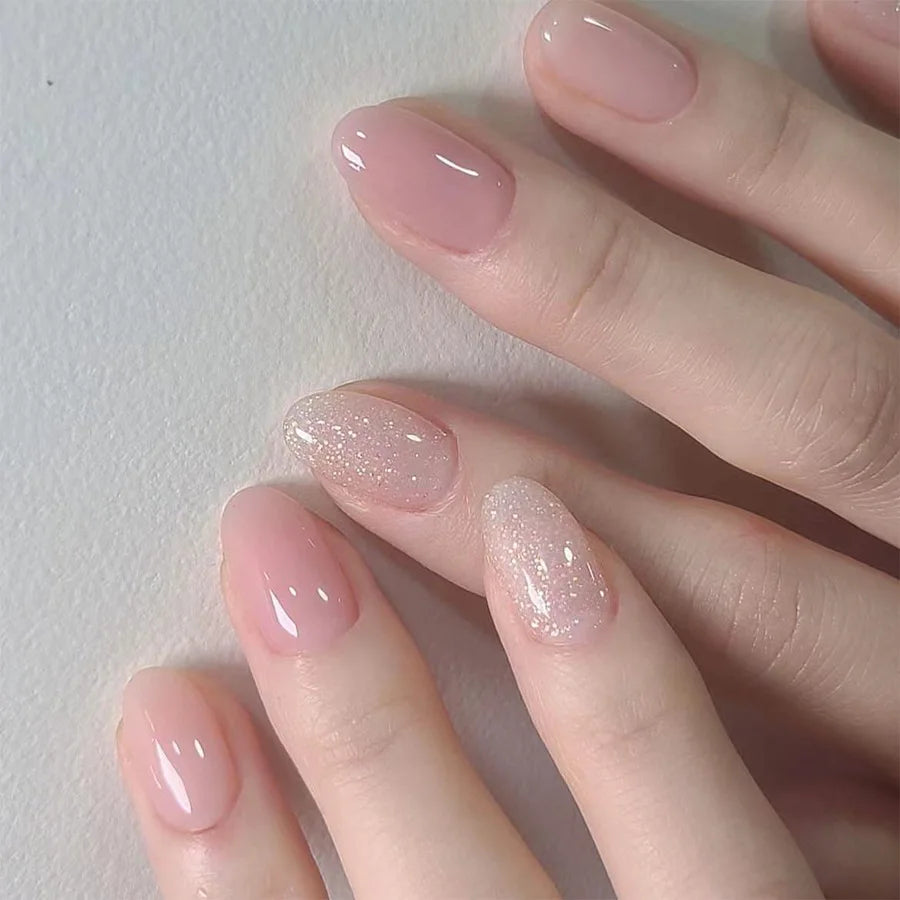 Aurora Glow – Nude Pink Ombré Press-On Nails