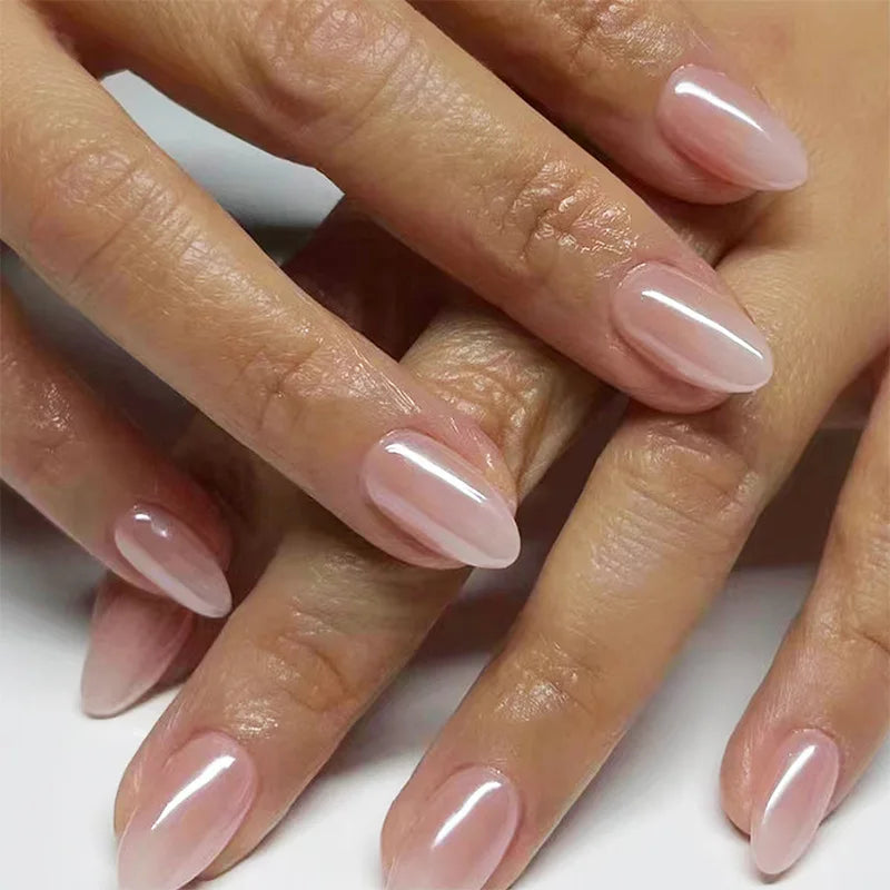 Aurora Glow – Nude Pink Ombré Press-On Nails
