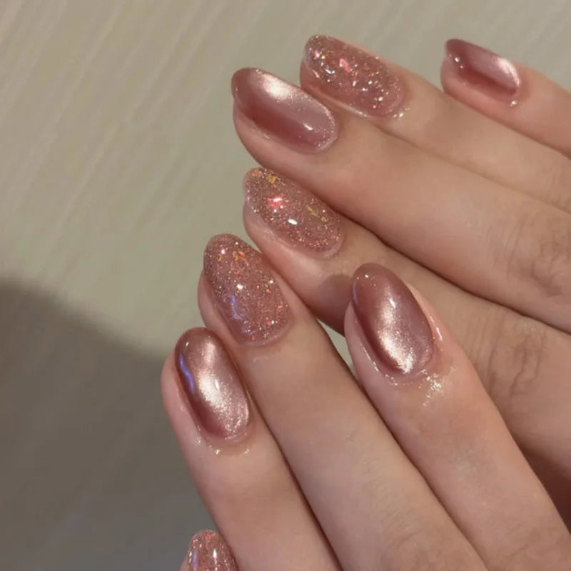 Aurora Glow – Nude Pink Ombré Press-On Nails