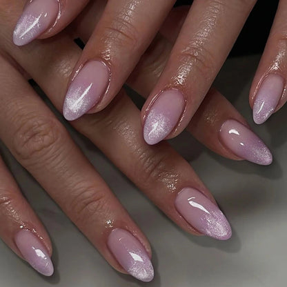 Aurora Glow Press-On Nails – pink and purple chrome nails on deep skin tone | Glow Vanta