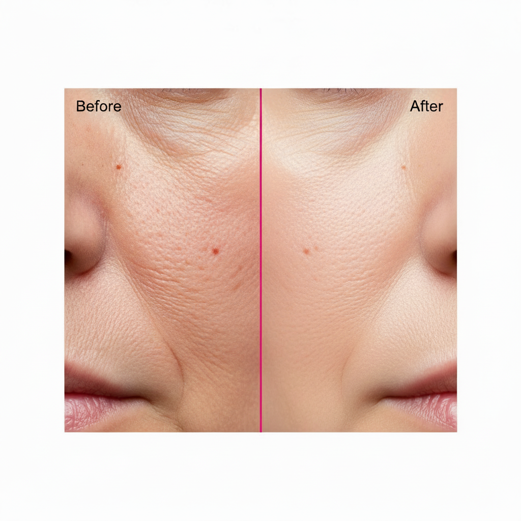 CollaGlow Mask – before-and-after comparison of smoother-looking cheek texture | Glow Vanta
