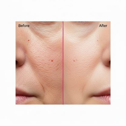 CollaGlow Mask – before-and-after comparison of smoother-looking cheek texture | Glow Vanta
