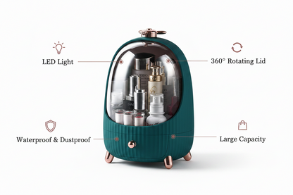 GlowBox Organiser – green organiser showing LED light, rotating lid and storage | Glow Vanta