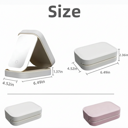 GlowCase – folded and open case dimensions in pink and white | Glow Vanta