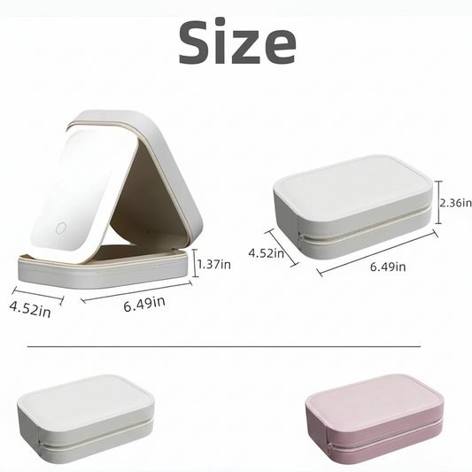 GlowCase – folded and open case dimensions in pink and white | Glow Vanta