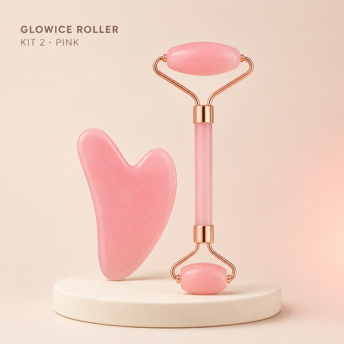 GlowIce Roller – Kit 2 pink facial roller and gua sha tool | Glow Vanta