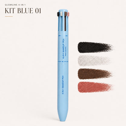 GlowLine 4-in-1 – Blue 01 pen with black, grey, brown and rose swatches | Glow Vanta