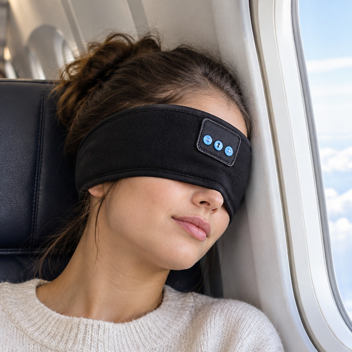 Travelling with the GlowRest Sleep Headband on a plane