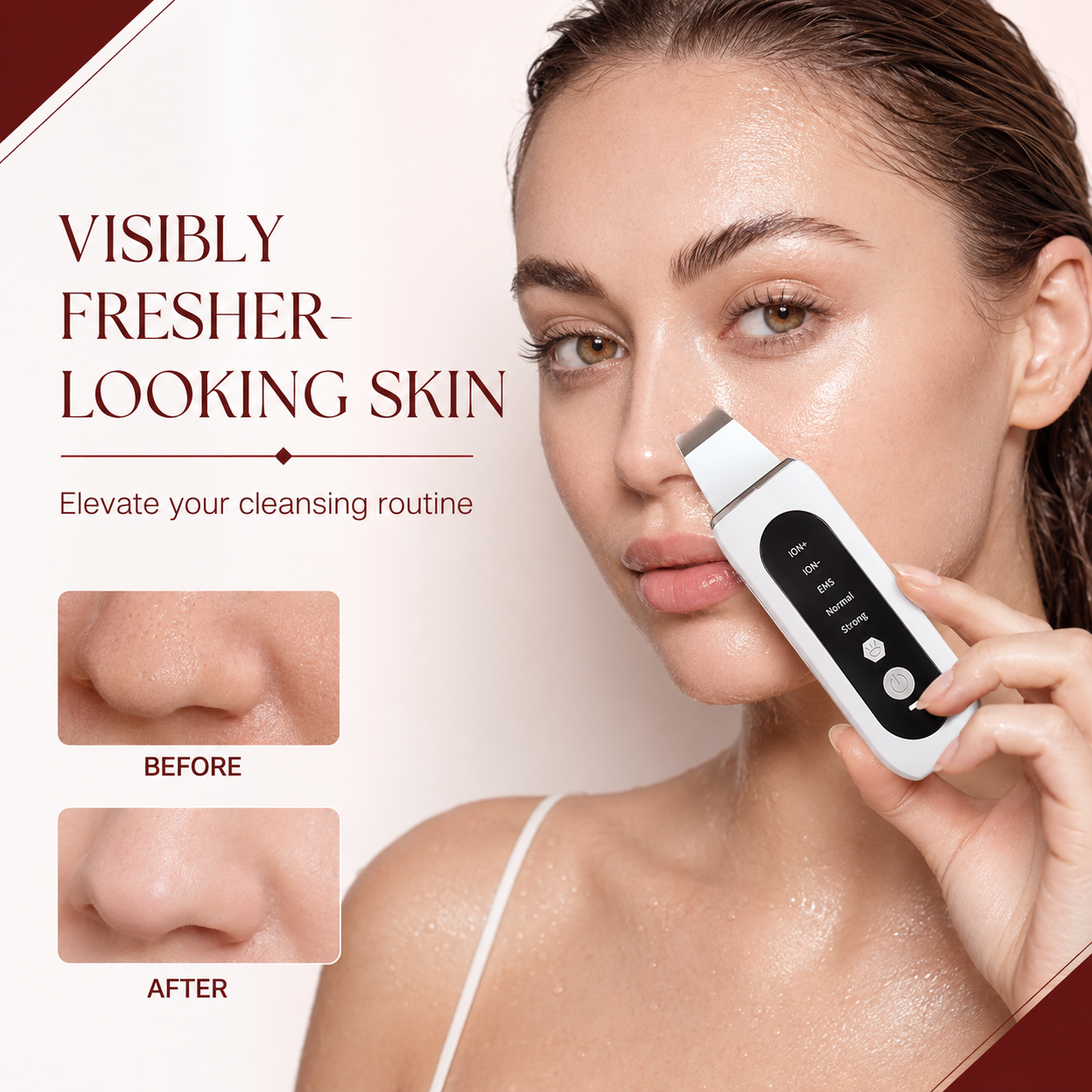Woman using GlowSonic Cleanser on wet skin