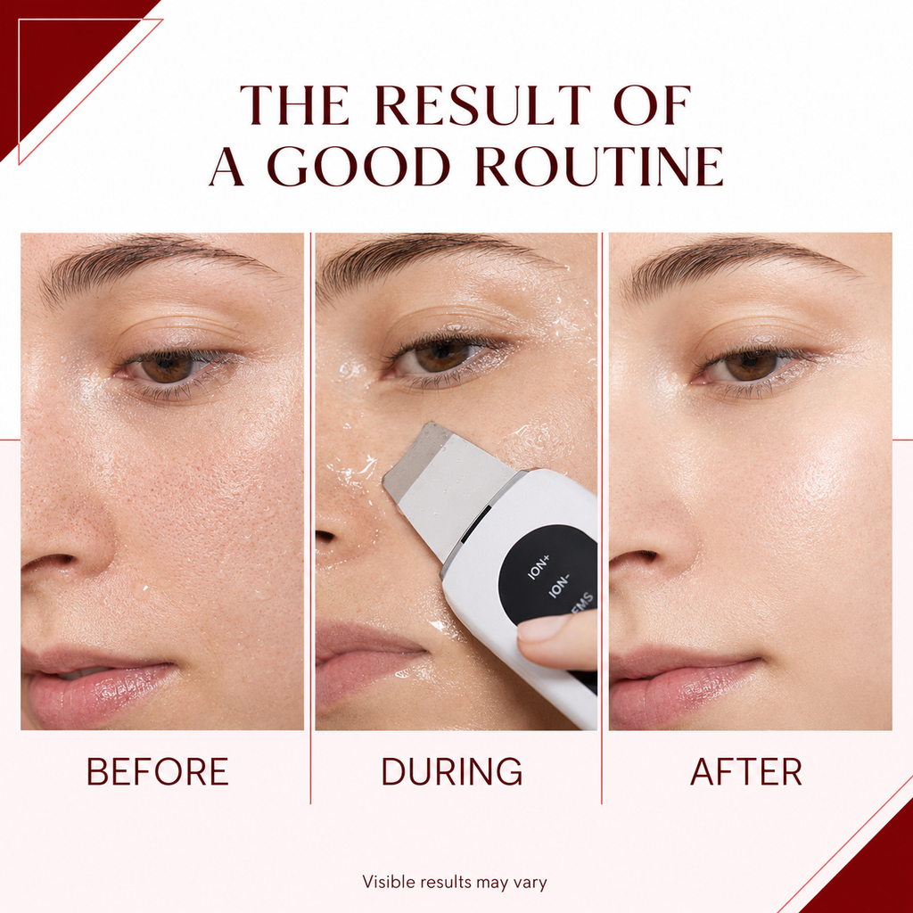 GlowSonic Cleanser before during and after routine