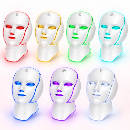 GLumaMask Pro showing its seven LED colours – red, yellow, green, cyan, blue, purple and white | Glow Vanta