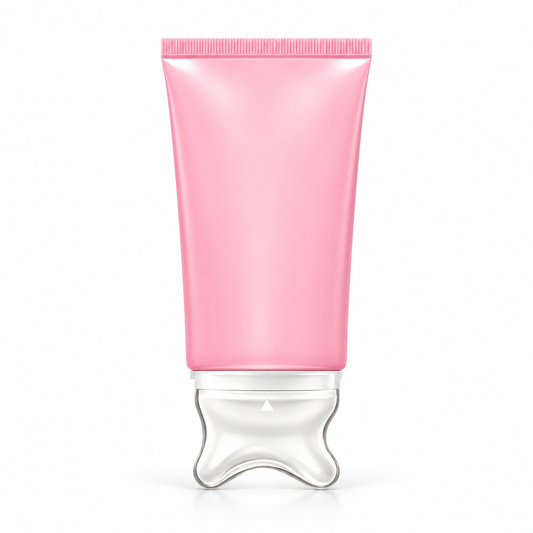 One pink NeckSilk neck cream tube with built-in clear massage applicator