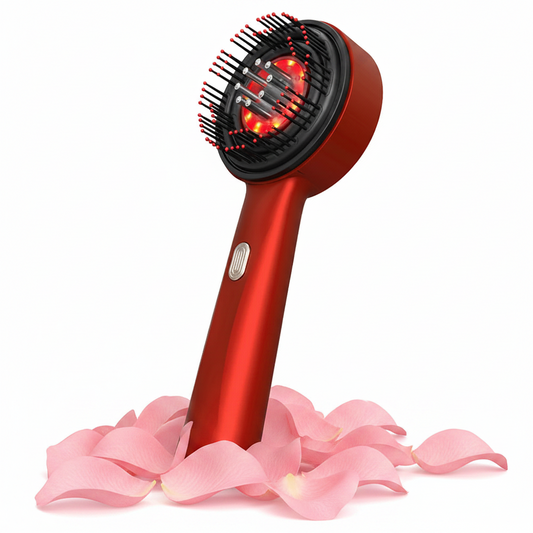 RadiScalp metallic red scalp care brush with pink petals | Glow Vanta