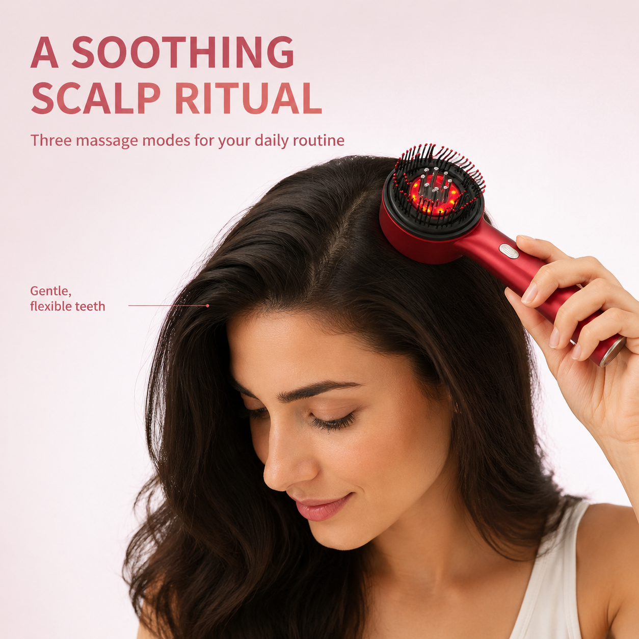 Woman using RadiScalp as part of her scalp-care routine