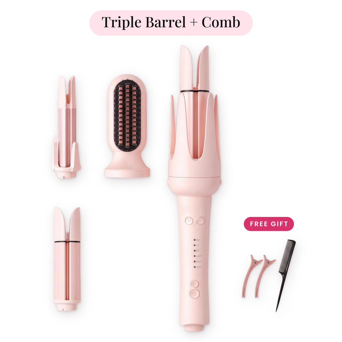 GlowCurl Pro – Triple Barrel + Comb | Glow Vanta